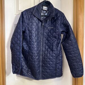 Columbia Jacket Womens medium  Black Full Zip Logo Quilted Light Puffer Coat